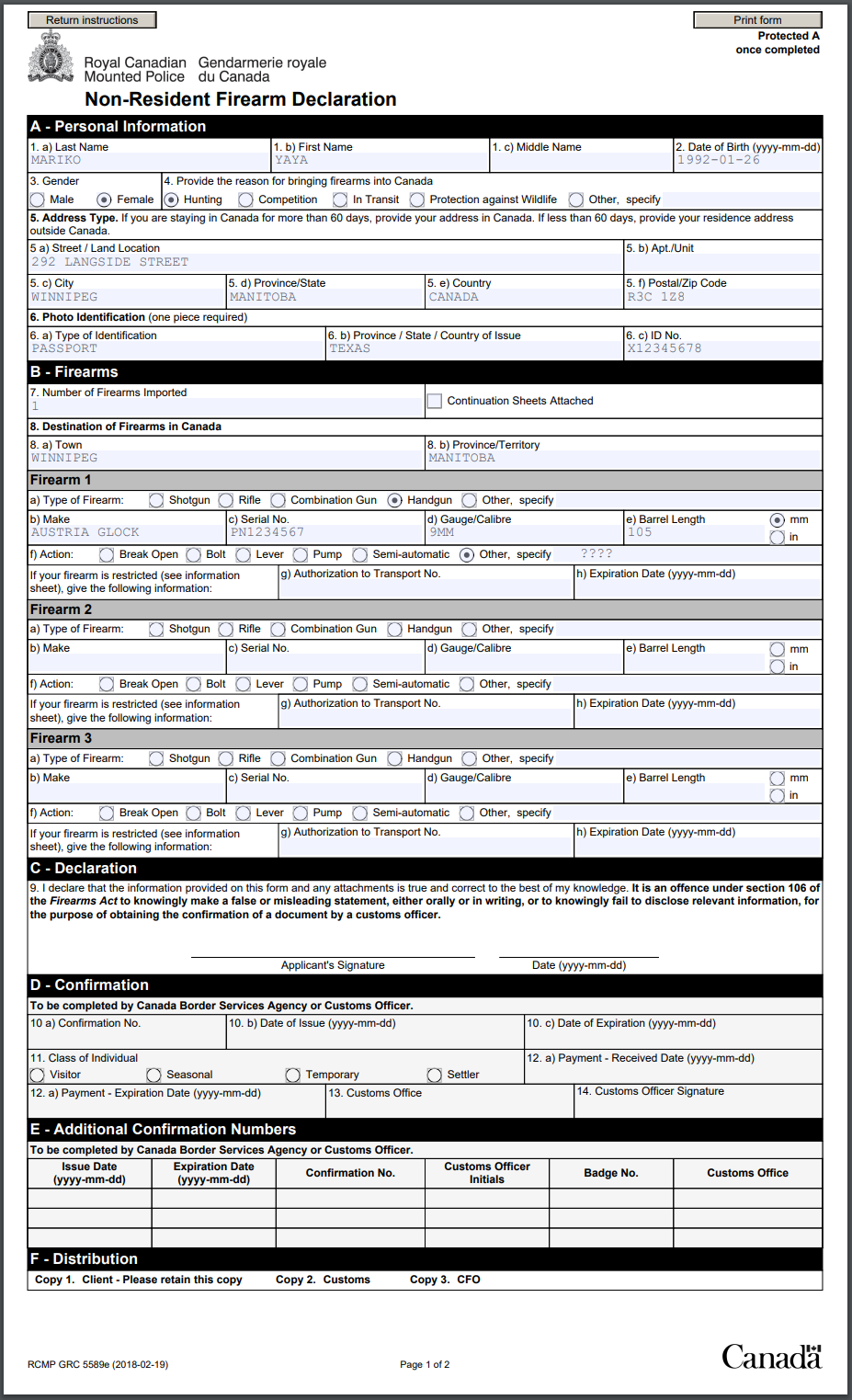 RCMP GRC 5589表格